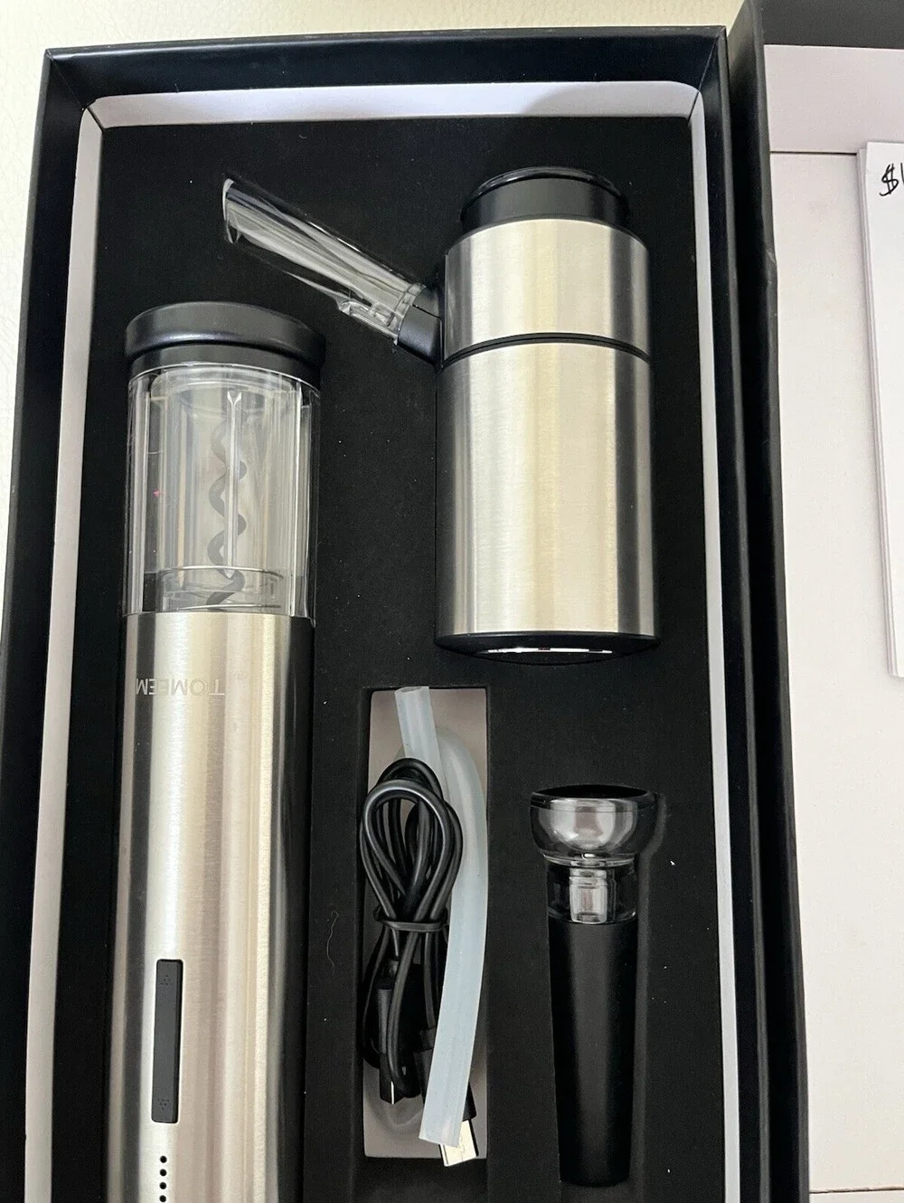 Rechargeable Electric Wine Gift Set - Aerator, Vacuum Stoppers, Foil Cutter a...